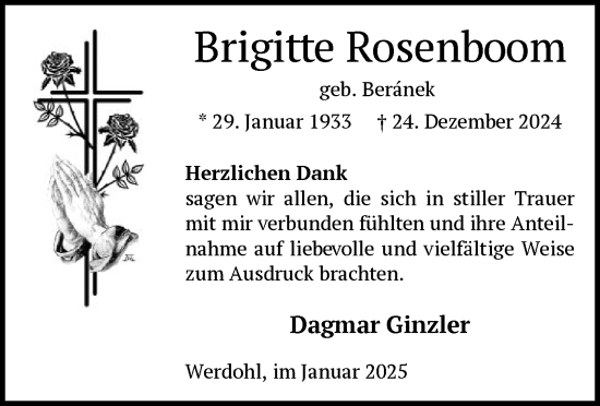 Traueranzeige von Brigitte Rosenboom von WA