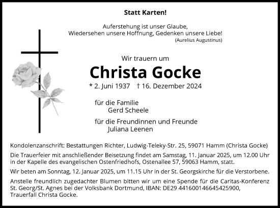 Traueranzeige von Christa Gocke von WA