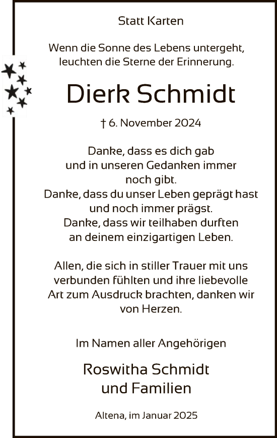 Traueranzeige von Dierk Schmidt von WA