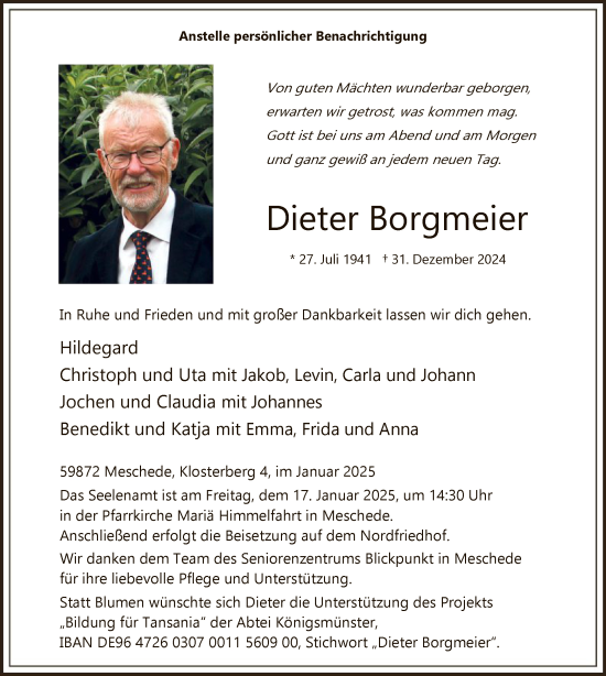 Traueranzeige von Dieter Borgmeier von WA
