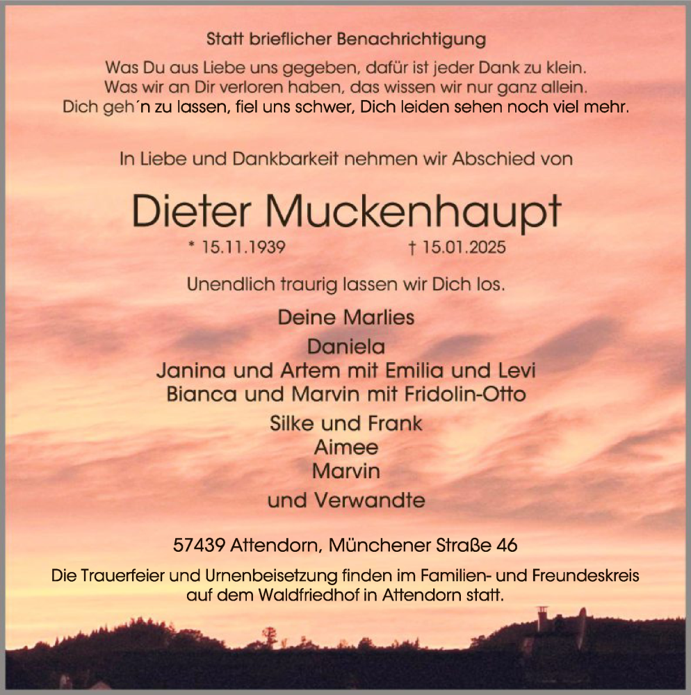  Traueranzeige für Dieter Muckenhaupt vom 25.01.2025 aus WA