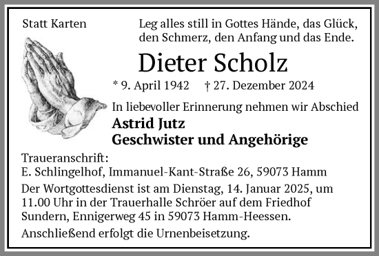 Traueranzeige von Dieter Scholz von WA
