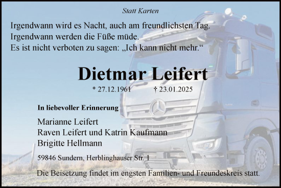 Traueranzeige von Dietmar Leifert von WA