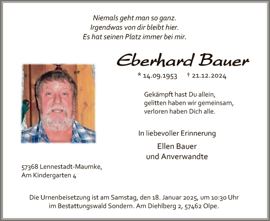 Traueranzeige von Eberhard Bauer von WA
