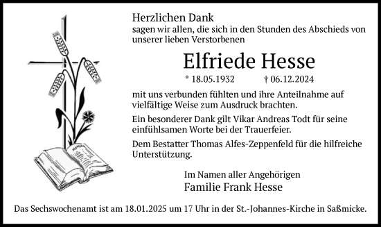 Traueranzeige von Elfriede Hesse von WA
