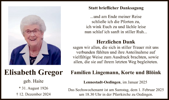Traueranzeige von Elisabeth Gregor von WA