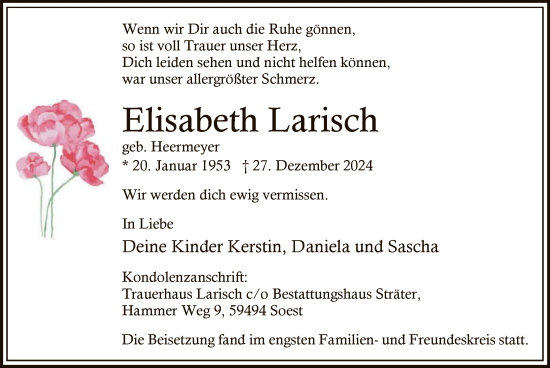Traueranzeige von Elisabeth Larisch von WA
