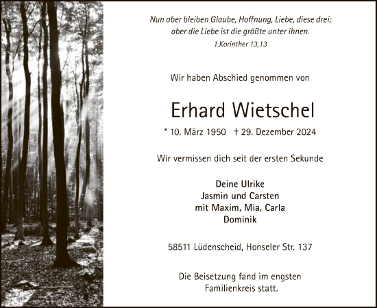 Traueranzeige von Erhard Wietschel von WA