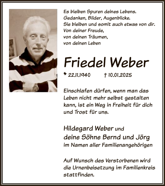 Traueranzeige von Friedel Weber von WA