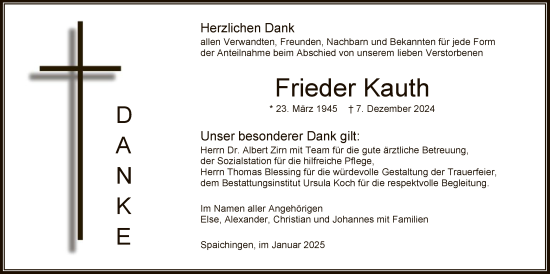 Traueranzeige von Frieder Kauth von WA
