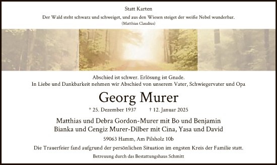 Traueranzeige von Georg Murer von WA