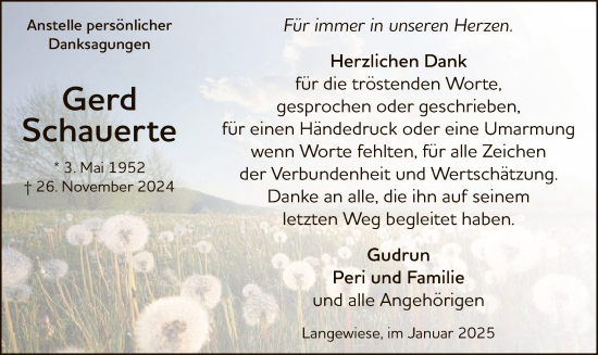 Traueranzeige von Gerd Schauerte von WA