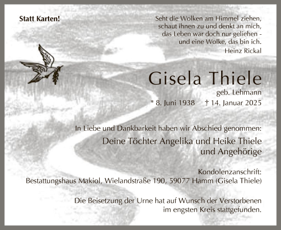 Traueranzeige von Gisela Thiele von WA