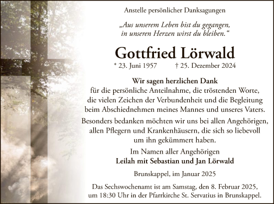 Traueranzeige von Gottfried Lörwald von WA