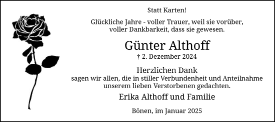Traueranzeige von Günter Althoff von WA