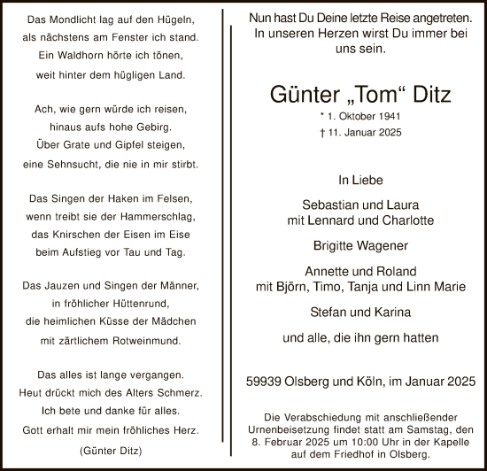 Traueranzeige von Günter Ditz von WA