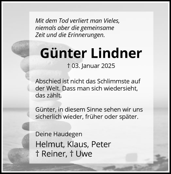 Traueranzeige von Günter Lindner von WA