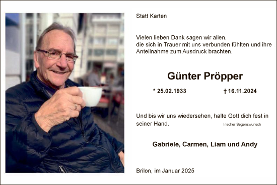 Traueranzeige von Günter Pröpper von WA