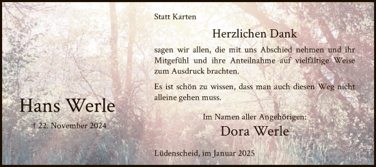 Traueranzeige von Hans Werle von WA