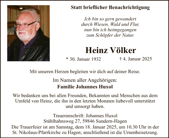 Traueranzeige von Heinz Völker von WA