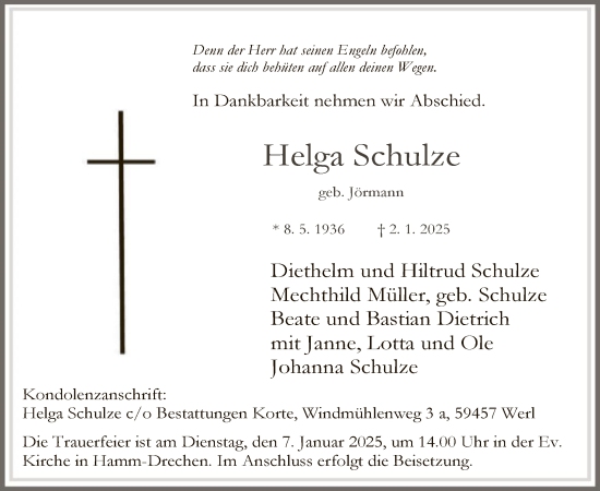 Traueranzeige von Helga Schulze von WA