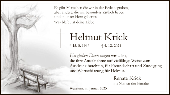 Traueranzeige von Helmut Krick von WA
