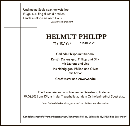 Traueranzeige von Helmut Philipp von WA