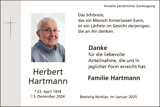 Traueranzeige von Herbert Hartmann von WA