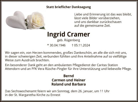 Traueranzeige von Ingrid Cramer von WA