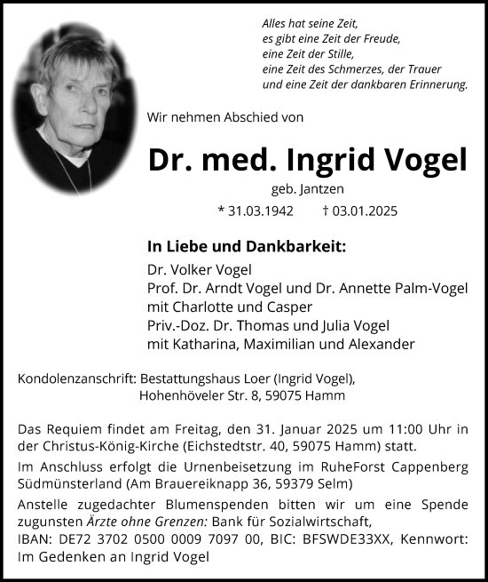 Traueranzeige von Ingrid Vogel von WA