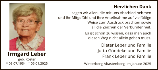 Traueranzeige von Irmgard Leber von WA