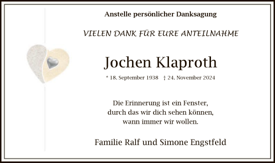 Traueranzeige von Jochen Klaproth von WA