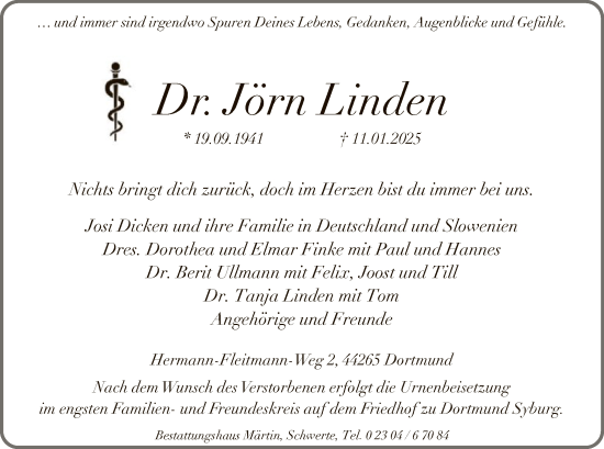 Traueranzeige von Jörn Linden von WA