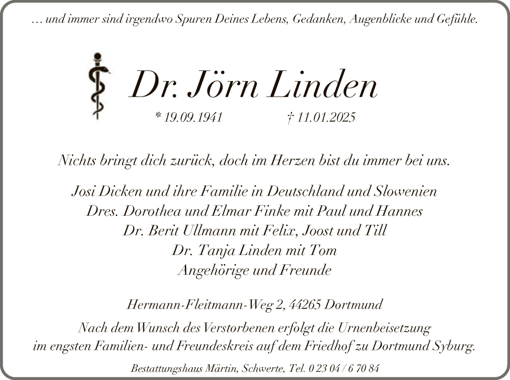  Traueranzeige für Jörn Linden vom 25.01.2025 aus WA