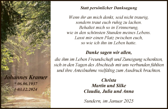 Traueranzeige von Johannes Kramer von WA