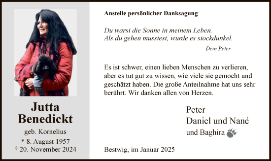 Traueranzeige von Jutta Benedickt von WA