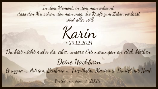 Traueranzeige von Karin  von WA