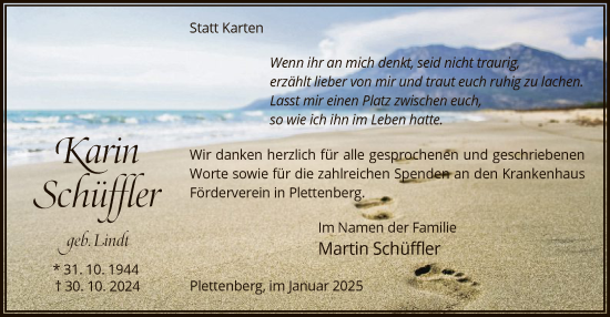 Traueranzeige von Karin Schüffler von WA