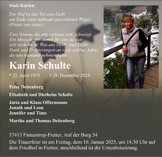 Traueranzeige von Karin Schulte von WA