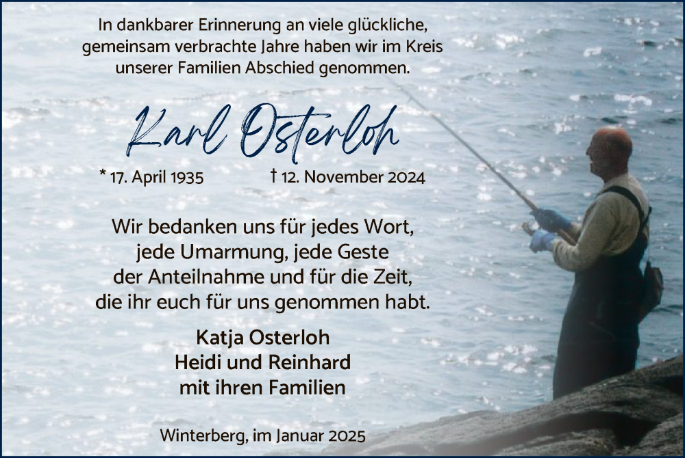  Traueranzeige für Karl Osterloh vom 25.01.2025 aus WA