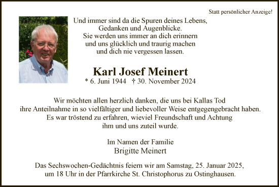Traueranzeige von Karl Josef Meinert von WA