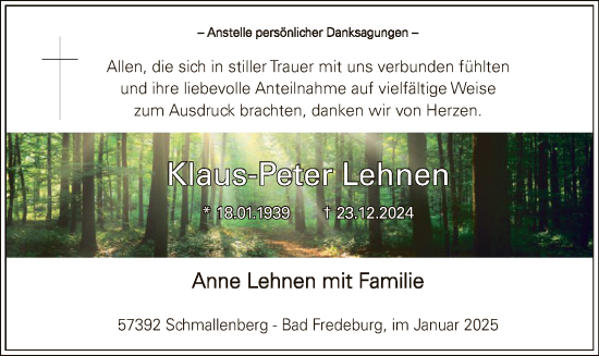 Traueranzeige von Klaus-Peter Lehnen von WA