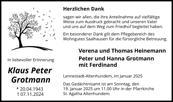 Traueranzeige von Klaus Peter Grotmann von WA