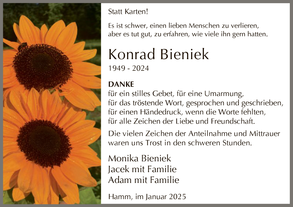  Traueranzeige für Konrad Bieniek vom 25.01.2025 aus WA