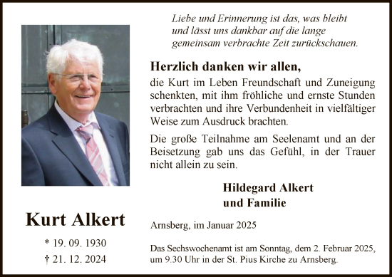 Traueranzeige von Kurt Alkert von WA