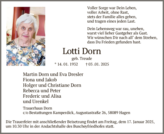 Traueranzeige von Lotti Dorn von WA