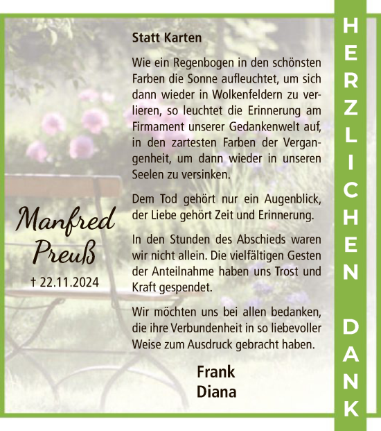 Traueranzeige von Manfred  Preuß von WA