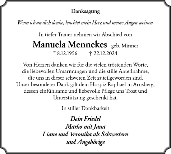 Traueranzeige von Manuela Mennekes von WA