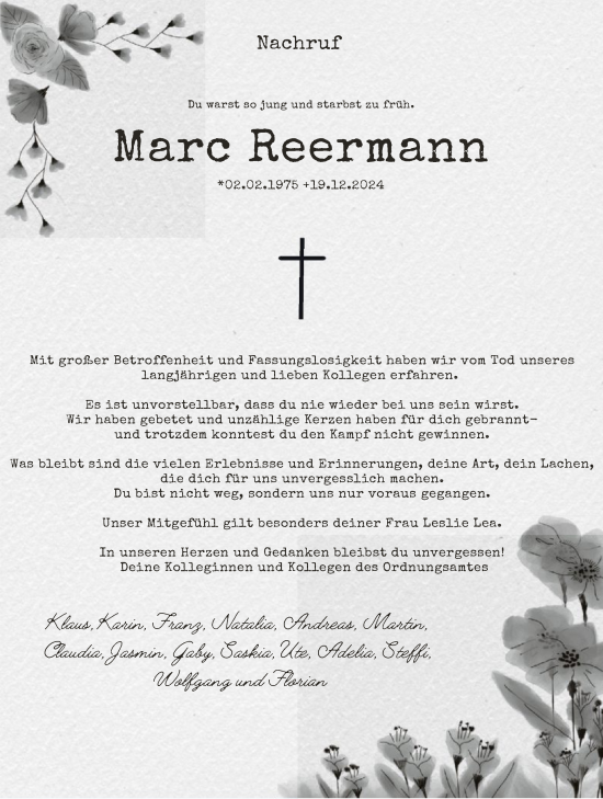 Traueranzeige von Marc Reermann von WA