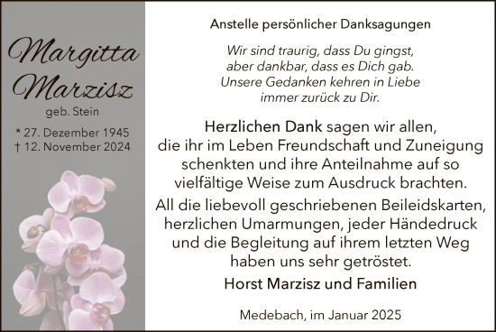 Traueranzeige von Margitta Marzisz von WA